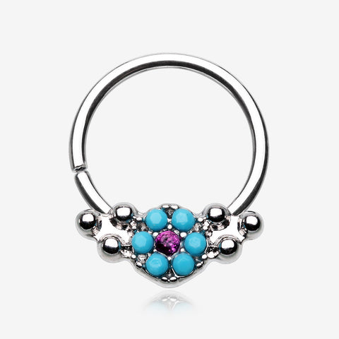 Vintage Boho Turquoise Floral Sparkle Twist Hoop Ring-Turquoise/Fuchsia