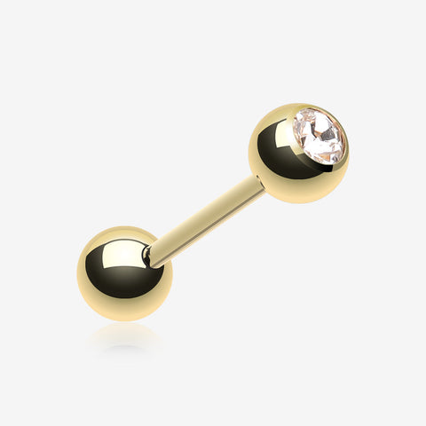 Gold Plated Basic Gem Ball Barbell Tongue Ring-Clear Gem