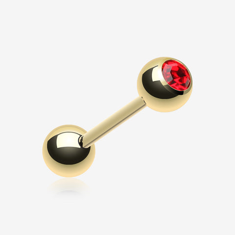 Gold Plated Basic Gem Ball Barbell Tongue Ring-Red