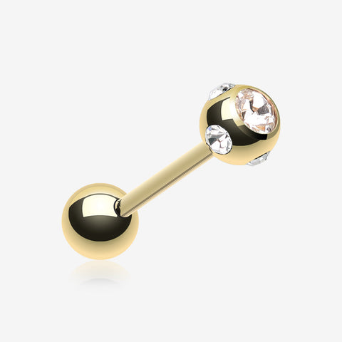 Gold Plated Aurora Gem Ball Steel Barbell Tongue Ring-Clear Gem
