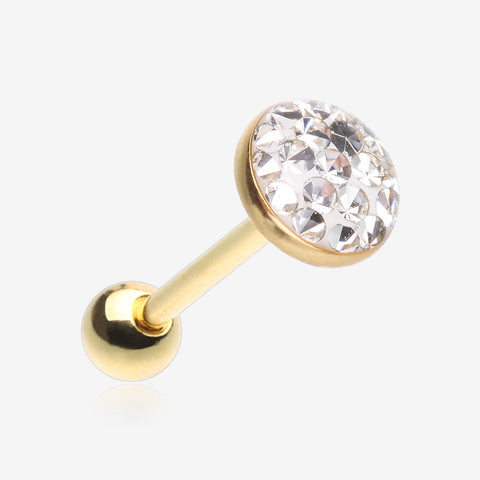 Golden Multi-Gem Sprinkle Dot Sparkle Barbell Tongue Ring-Clear Gem