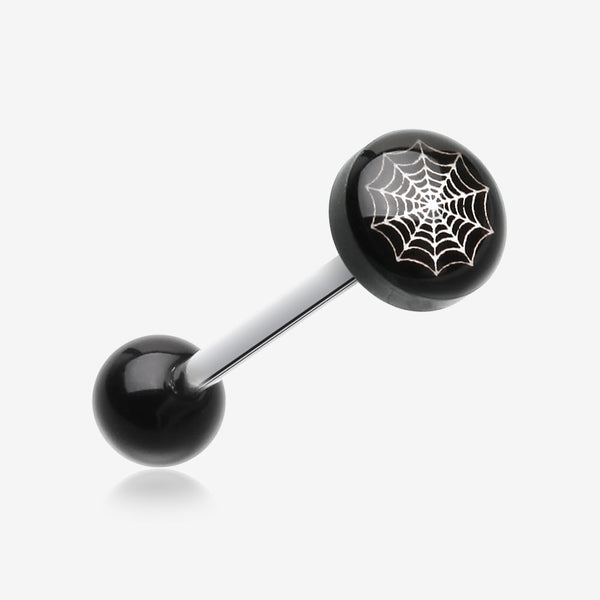 Spider Web Logo Acrylic Barbell Tongue Ring-Black