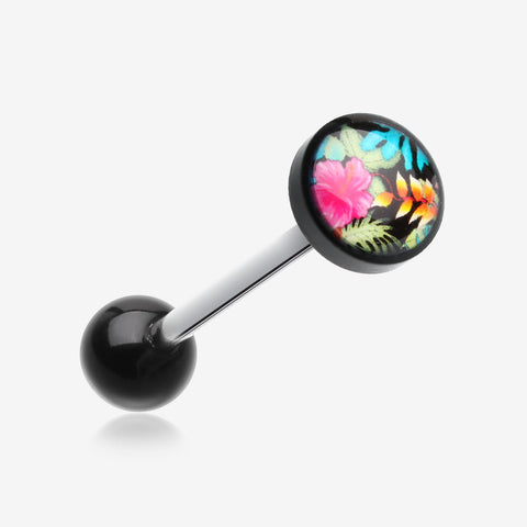 Hawaiian Luau Flower Logo Acrylic Barbell Tongue Ring-Black