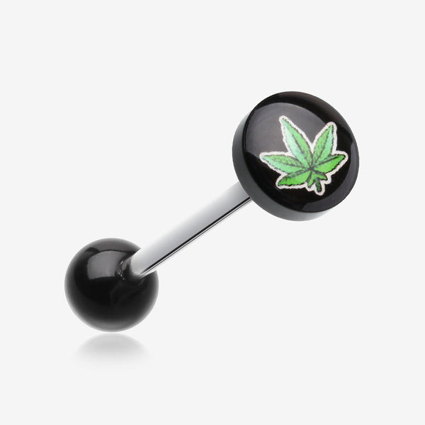 Pot Leaf Logo Acrylic Barbell Tongue Ring-Black