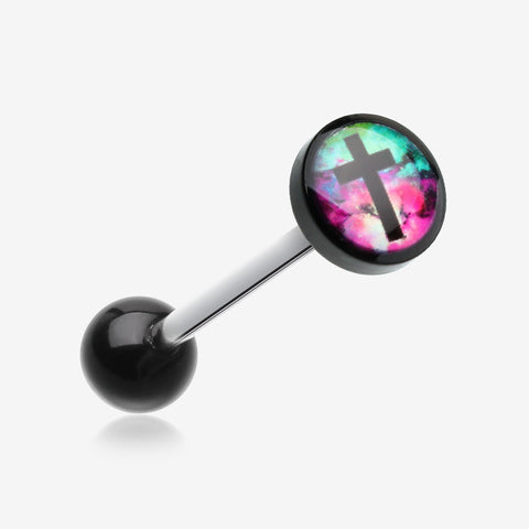 Galaxy Cross Logo Acrylic Barbell Tongue Ring-Black