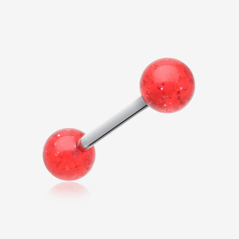 Glitter Ball UV Acrylic Barbell Tongue Ring-Red