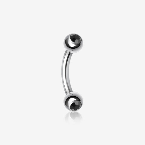 Double Gem Ball Curved Barbell Eyebrow Ring-Black