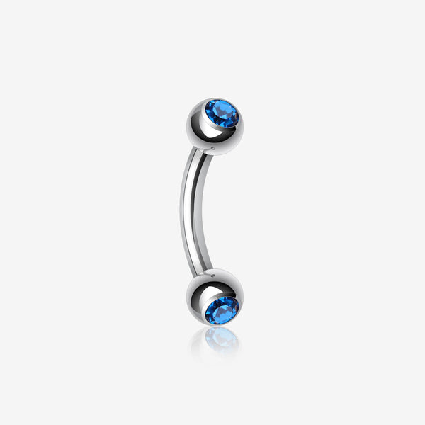 Double Gem Ball Curved Barbell Eyebrow Ring-Blue