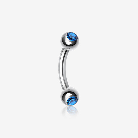 Double Gem Ball Curved Barbell Eyebrow Ring-Blue