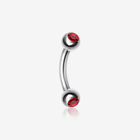 Double Gem Ball Curved Barbell Eyebrow Ring-Red