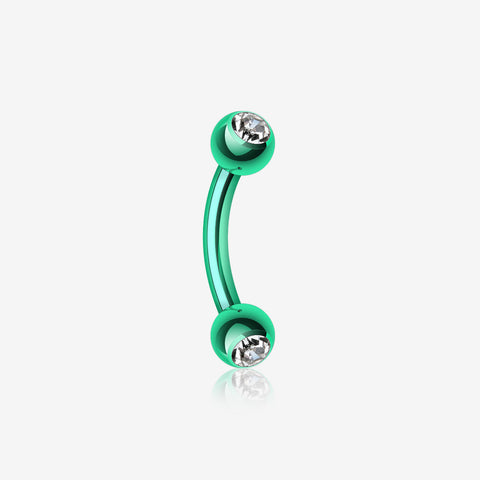 Colorline PVD Double Gem Ball Curved Barbell Eyebrow Ring-Green/Clear