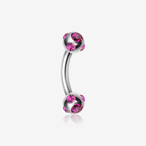 Aurora Gem Ball Curved Barbell Eyebrow Ring-Fuchsia