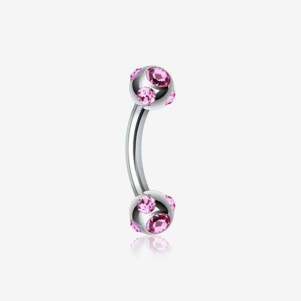 Aurora Gem Ball Curved Barbell Eyebrow Ring-Pink