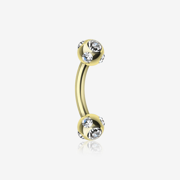 Gold Plated Aurora Gem Ball Curved Barbell Eyebrow Ring-Clear Gem