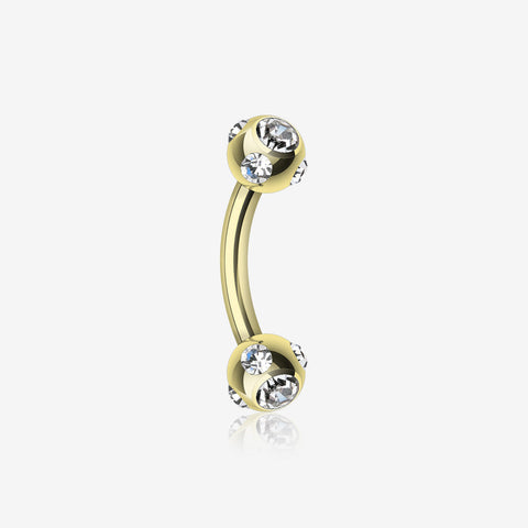 Gold Plated Aurora Gem Ball Curved Barbell Eyebrow Ring-Clear Gem