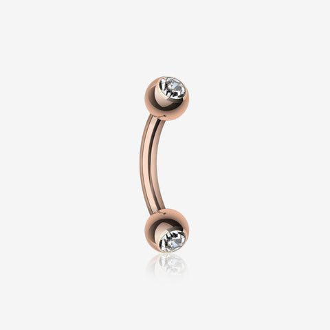 Rose Gold Gem Ball Curved Barbell Eyebrow Ring-Clear Gem