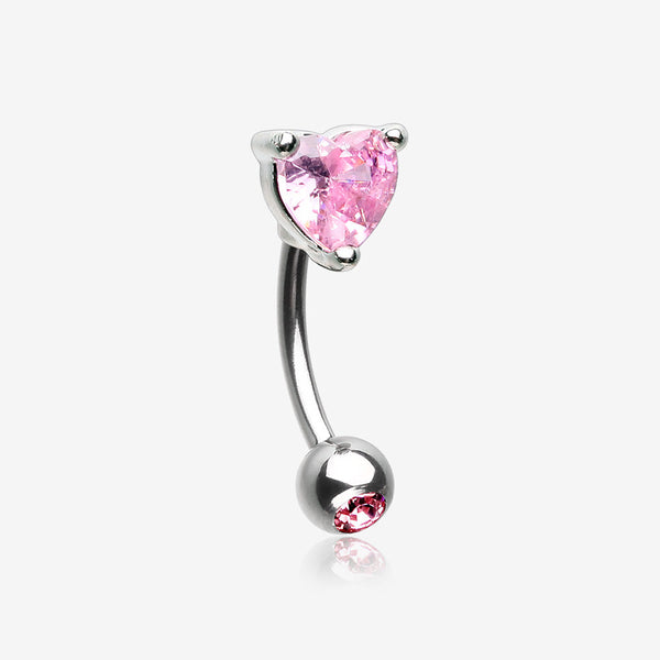 Heart Gem Sparkle Prong Curved Barbell-Pink