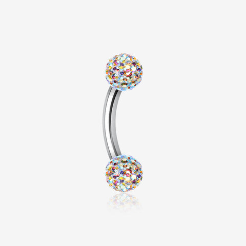 Multi-Gem Sparkle Curved Barbell Eyebrow Ring-Aurora Borealis