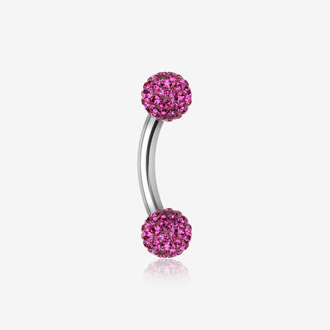 Multi-Gem Sparkle Curved Barbell Eyebrow Ring-Fuchsia