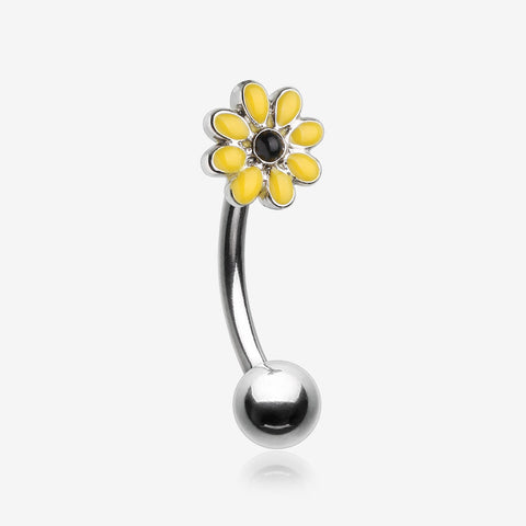 Dainty Daisy Eyebrow Curved Barbell Ring-Yellow/Black
