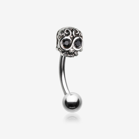 Calavera Skull Sparkle Curved Barbell-Black