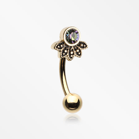 Golden Vintage Floral Vitrail Sparkle Curved Barbell-Vitrail Medium
