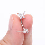 Detail View 2 of Brilliant Sparkle Butterfly Prong Gem Top Curved Barbell-Clear Gem