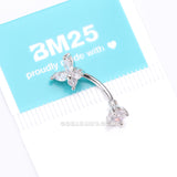 Detail View 4 of Brilliant Sparkle Butterfly Prong Gem Top Curved Barbell-Clear Gem