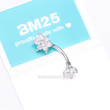 Detail View 4 of Brilliant Sparkle Flower Prong Gem Top Curved Barbell-Clear Gem