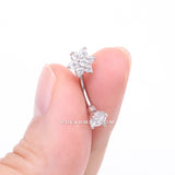 Detail View 2 of Brilliant Sparkle Flower Prong Gem Top Curved Barbell-Clear Gem