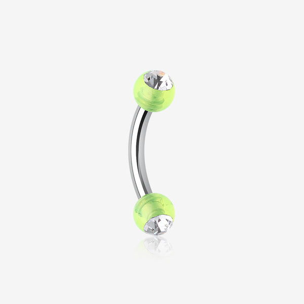 Acrylic Gem Ball Curved Barbell Eyebrow Ring-Green/Clear