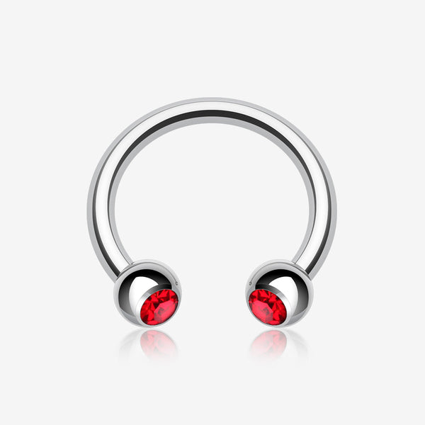 Gem Ball Steel Horseshoe Circular Barbell-Red