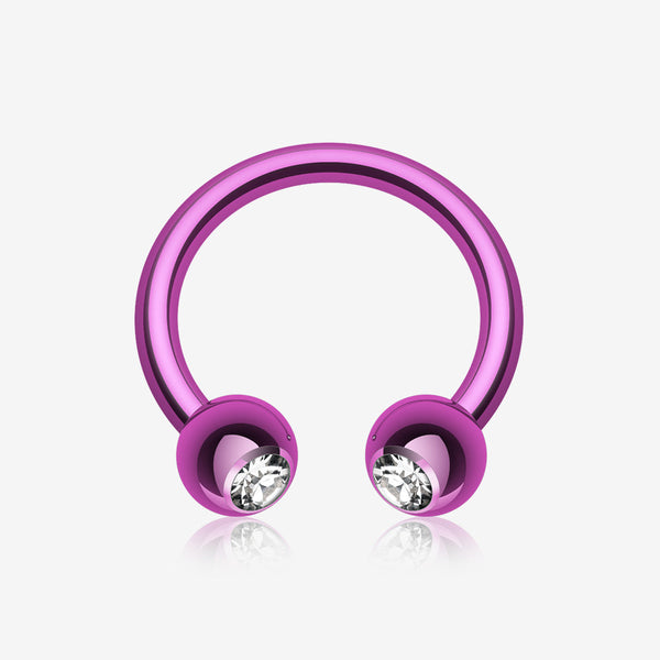 Blackline PVD Gem Ball Horseshoe Circular Barbell-Purple/Clear
