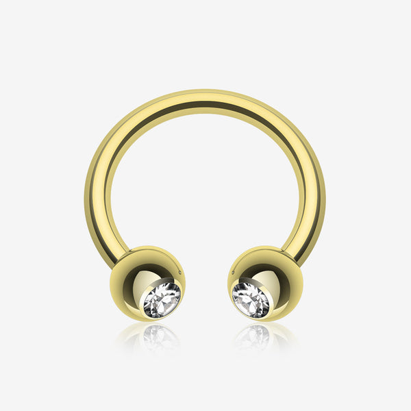 Gold Plated Gem Ball Horseshoe Circular Barbell-Clear Gem
