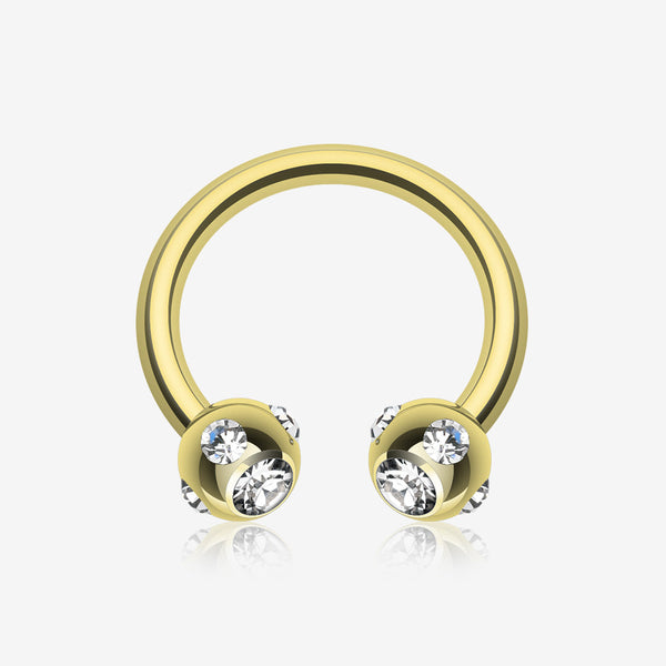 Gold Plated Aurora Gem Ball Horseshoe Circular Barbell-Clear Gem