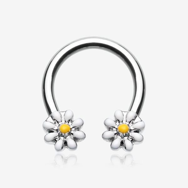 Sweet Dainty Daisy Steel Horseshoe Circular Barbell-White/Yellow
