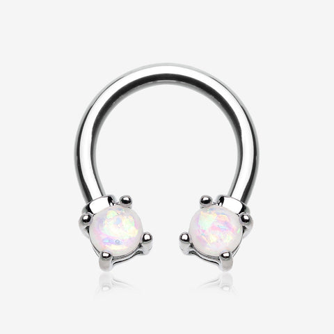Opalescent Sparkle Steel Horseshoe Circular Barbell-White