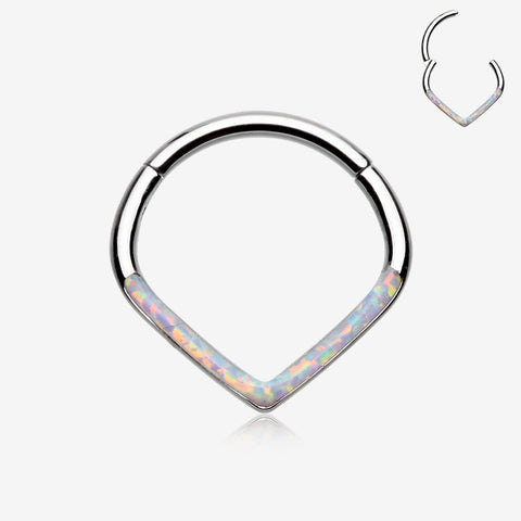 Fire Opal Lined Sparkle Chevron Seamless Clicker Hoop Ring-White