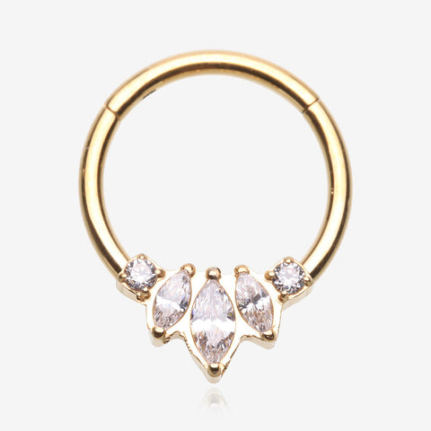 Golden Marquise Brilliance Multi-Gem Sparkle Seamless Clicker Hoop Ring-Clear Gem