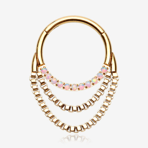 Golden Majestic Fire Opal Double Chained Seamless Clicker Hoop Ring-White Opal