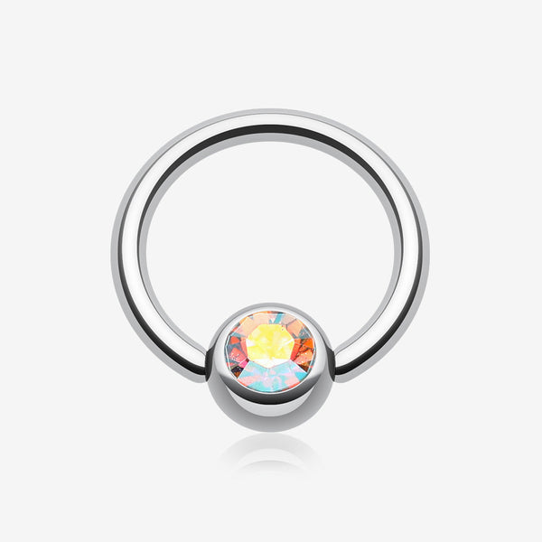 Gem Ball Steel Captive Bead Ring-Aurora Borealis