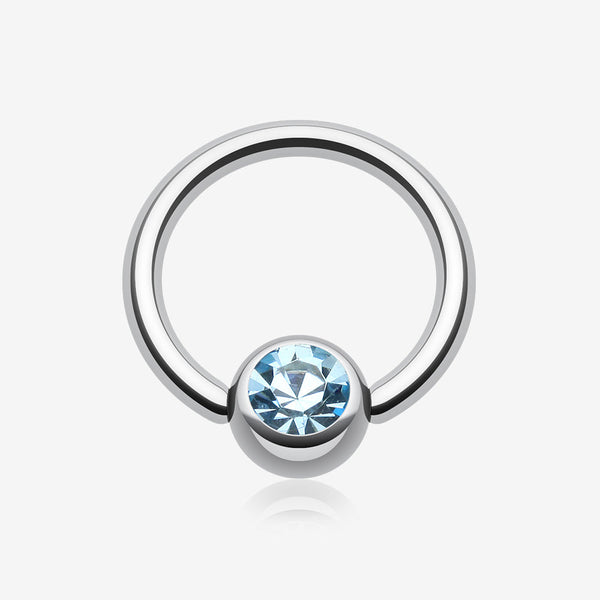 Gem Ball Steel Captive Bead Ring-Aqua