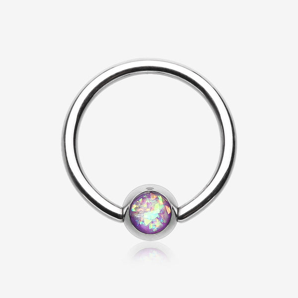 Opalescent Sparkle Steel Captive Bead Ring-Purple