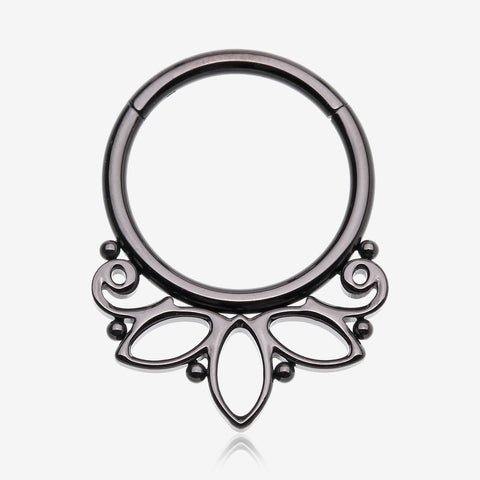 Blackline Lotus Floral Filigree Elegance Clicker Hoop Ring