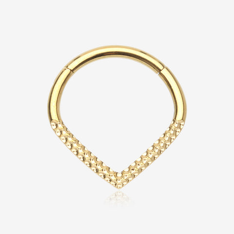 Golden Hammered Chevron Seamless Clicker Hoop Ring