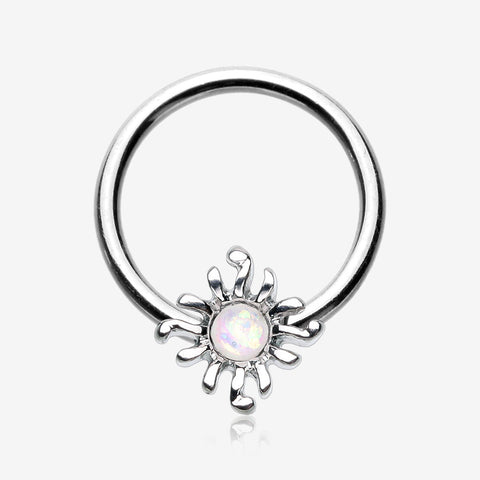 Blazing Opalescent Sun Sparkle Captive Bead Ring-White