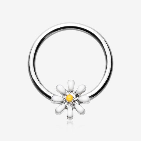 Adorable Daisy Flower Captive Bead Ring-White/Yellow