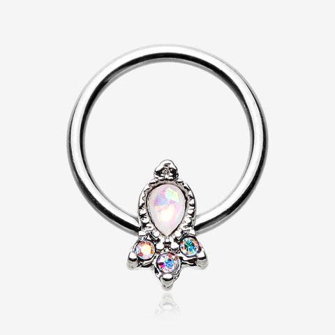 Victorian Opalescent Sparkle Captive Bead Ring-White/Aurora Borealis