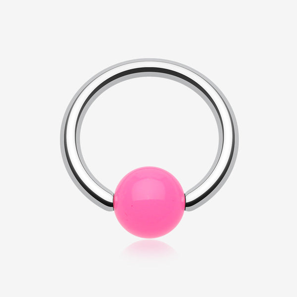 Neon Acrylic Ball Top Captive Bead Ring-Pink