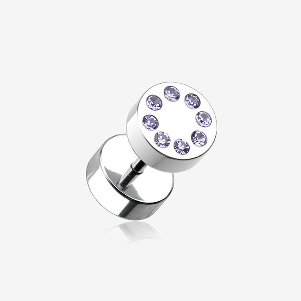 A Pair of Multi Gem Encircled Steel Fake Plug Earring-Tanzanite